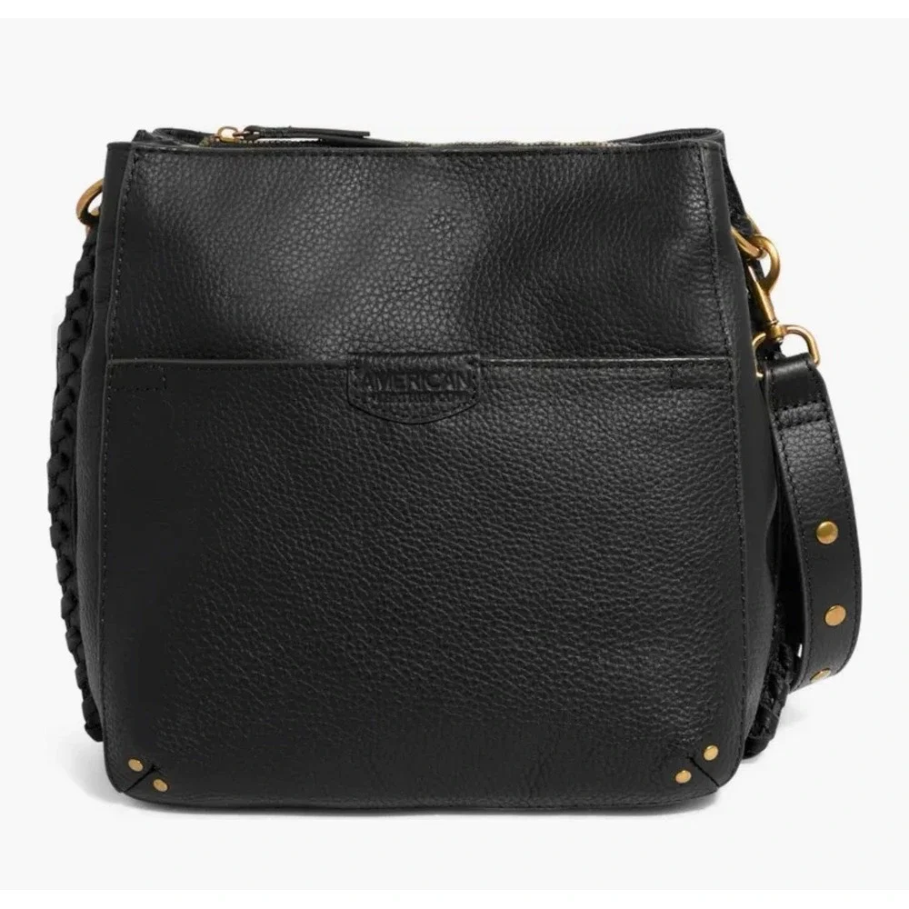 American Leather Co Luca Crossbody Bag Womens Medium Black Pebbled Leather Boho